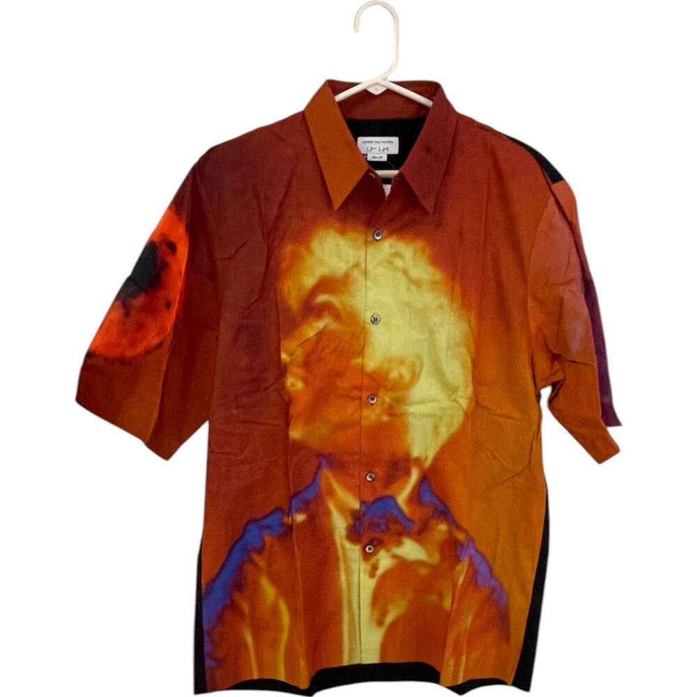 Dries Van Noten Len Lye Shirt Mens Size 50 Orange Button Up Short Sleeve